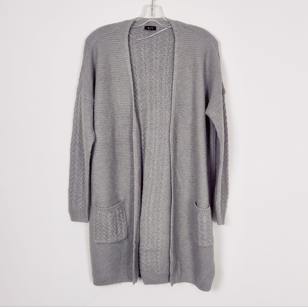 Mexx Women's Long Cardigan Gray Size Medium Alpaca Cable Knit Open Front Fall